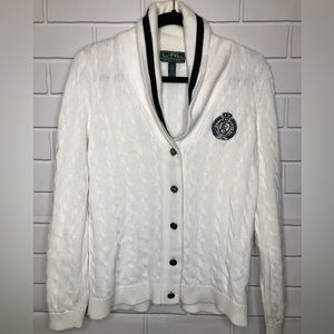 Lauren Ralph Lauren Active Womens Button Knitted Sweater White Size XL Cardigan